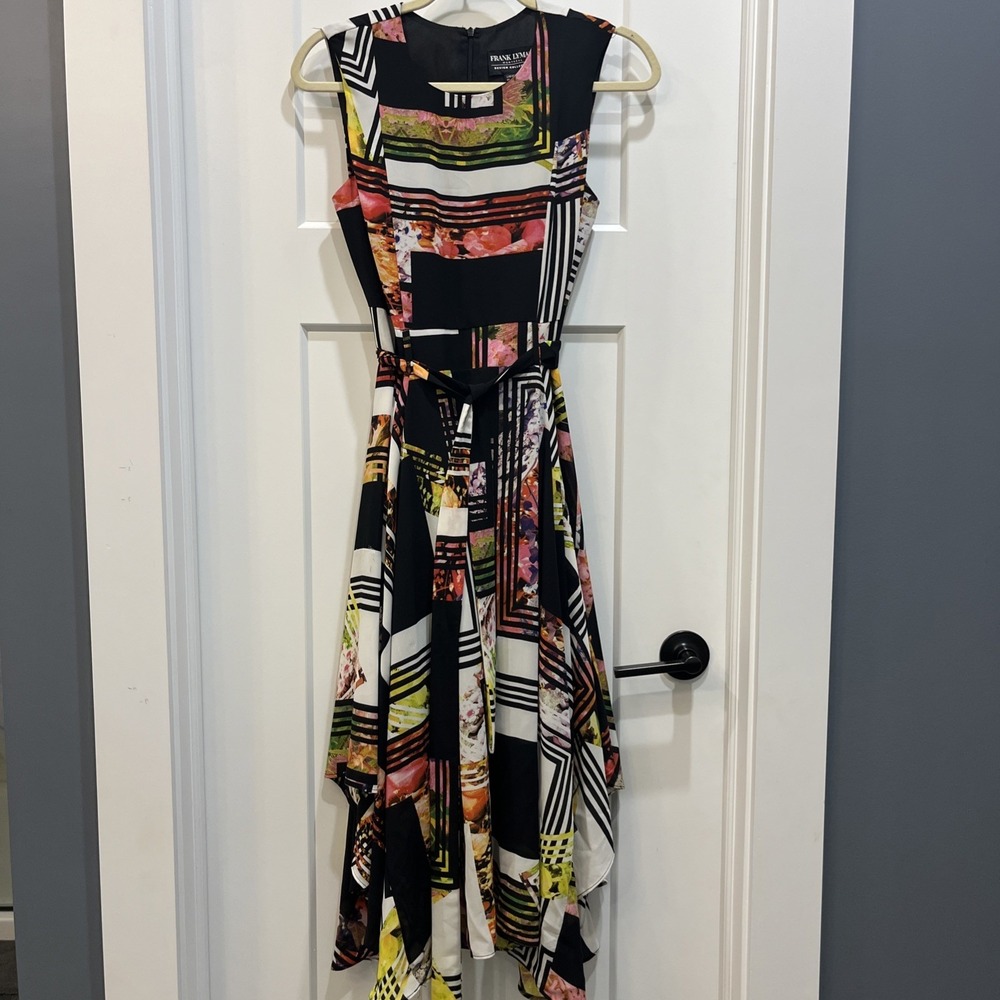 Frank Lyman Design Women's Sleeveless Midi Length Dress Colorful Geometric Sz 2